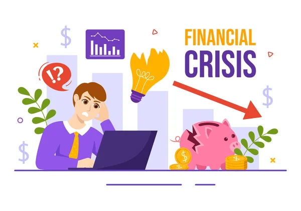 Vektorové Ilustrace Finanční Krize Úpadkem Zhroucením Ekonomiky Snížením Nákladů Šablonách — Stockový vektor
