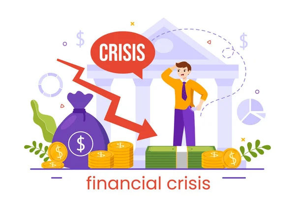 破産と金融危機ベクトルイラスト フラット漫画ハンドドローランディングページテンプレートの経済とコスト削減の崩壊 — ストックベクタ