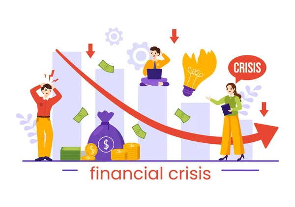 破産と金融危機ベクトルイラスト フラット漫画ハンドドローランディングページテンプレートの経済とコスト削減の崩壊 — ストックベクタ
