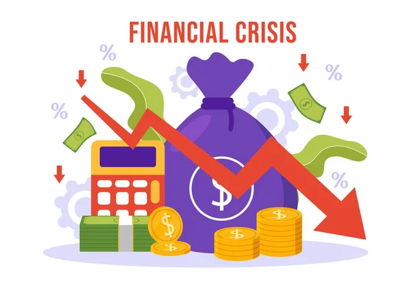 Ilustración Vectores Crisis Financiera Con Bancarrota Colapso Economía Reducción Costos — Archivo Imágenes Vectoriales