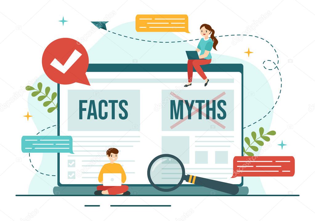 Fact Check Vector Illustration With Myths vs Facts News for Thorough Checking or Compare Evidence in Flat Cartoon Hand Drawn Landing Page Templates