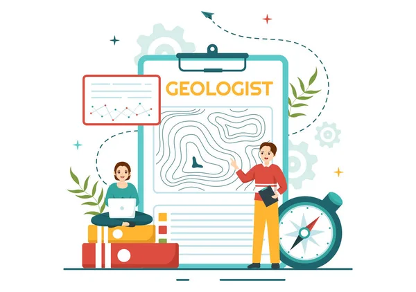 Geoloog Vector Illustratie Met Bodemanalyse Eigenschappen Van Aarde Voor Wetenschap — Stockvector