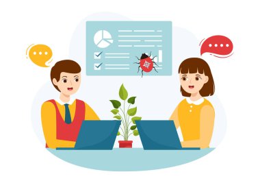 Web sitesi Güvenlik Düz Çizgili El Çizim Şablonlarında Bilgisayar Virüsünden Cep Telefonu Koruması ile Hata İzleme Vektörü Resimleri