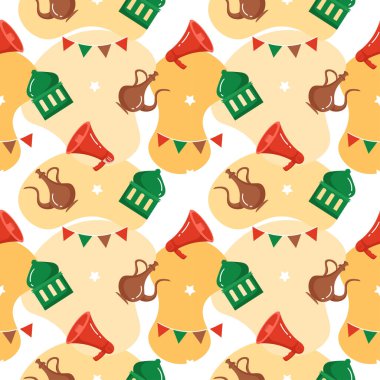 Mutlu İslami Yıl Kusursuz Desenli Düz Çizim Şablon Elindeki Müslüman Elementleriyle