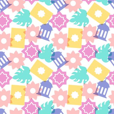 Mutlu İslami Yıl Kusursuz Desenli Düz Çizim Şablon Elindeki Müslüman Elementleriyle