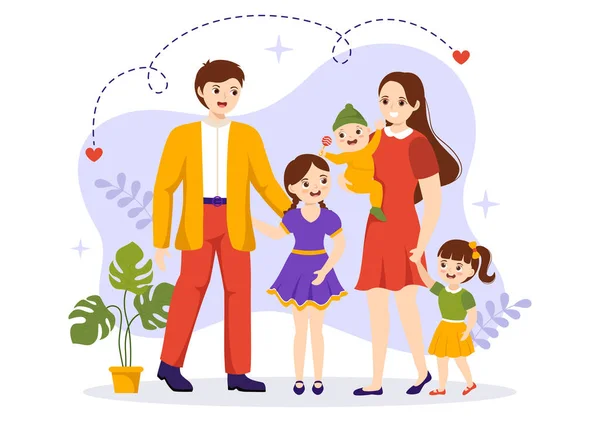 Valori Della Famiglia Illustrazione Vettoriale Madre Padre Figli Uno Accanto — Vettoriale Stock