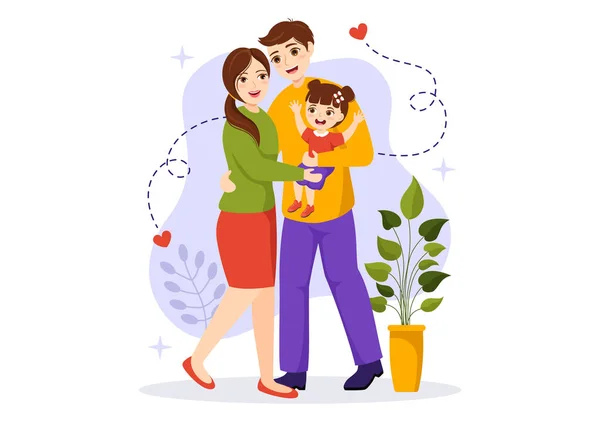 Wartości Rodzinne Wektor Ilustracja Matki Ojca Dzieci Obok Siebie Miłości — Wektor stockowy