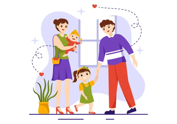 Illustration Vectorielle Des Valeurs Familiales Mère Père Des Enfants Côte — Image vectorielle