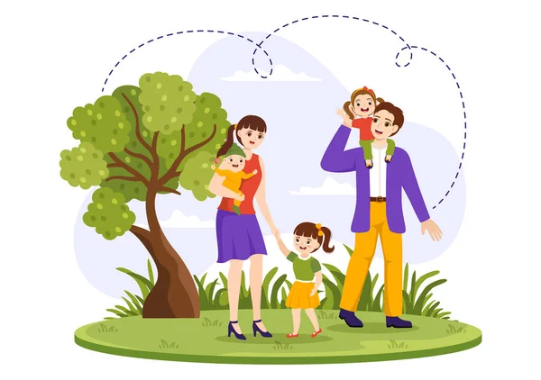 Családi Értékek Vektor Illusztráció Anya Apa Gyerekek Egymás Mellett Szerelem — Stock Vector