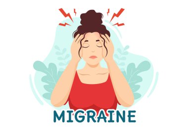 Migren Vektörü İllüstrasyonu Halkı Sağlık Hizmetlerinde Baş Ağrısı, Stres ve Migren Yaşıyor Çizgi El Çizim Arkaplan Şablonları