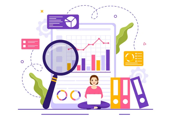 Market Research Analysis Vector Illustration Team Management Analytics Making Data — 스톡 벡터
