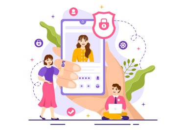 Kimlik kartının Kimlik Tanımlama Vektörü Resimli, Belgeli ve Yüz Kimliği Sistemi Düz Çizim El Şablonu Bilgileri