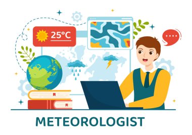 Meteorolog Vektör İllüstrasyonu Hava Durumu Tahminleri ve Atmosferik Yağış Haritası Çizer Çizer El Çizer İniş Sayfa Şablonu