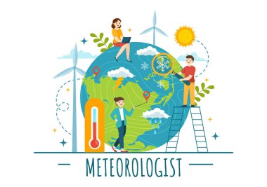 Meteorolog Vektör İllüstrasyonu Hava Durumu Tahminleri ve Atmosferik Yağış Haritası Çizer Çizer El Çizer İniş Sayfa Şablonu