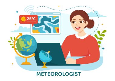 Meteorolog Vektör İllüstrasyonu Hava Durumu Tahminleri ve Atmosferik Yağış Haritası Çizer Çizer El Çizer İniş Sayfa Şablonu