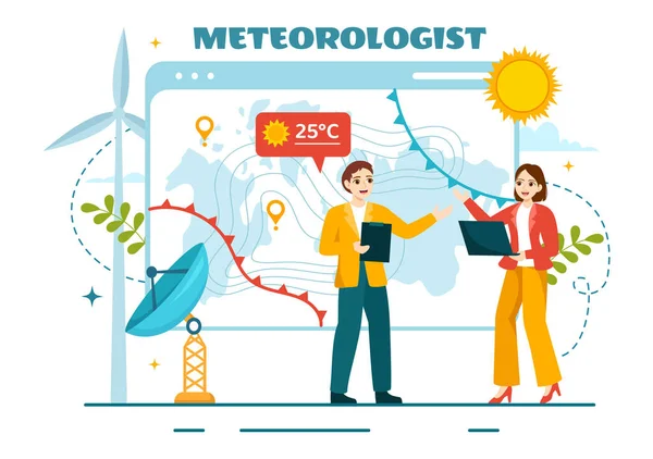 stock vector Meteorologist Vector Illustration with Weather Forecast and Atmospheric Precipitation Map in Flat Cartoon Hand Drawn Landing Page Templates