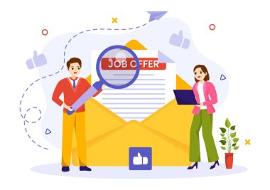 İş Adamı İşe Alma Araştırmasında İş Teklif Vektörü İllüstrasyonu, Düz Çizim El Şablonu 'ndaki bir şirkette Kariyer ve Boşluğa Başla