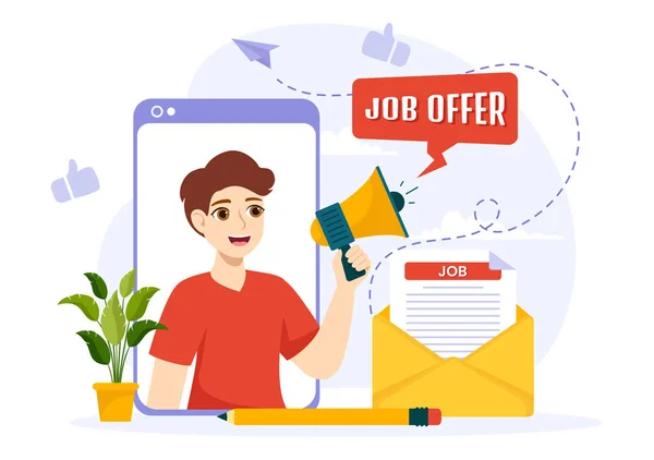Jobangebot Vektorillustration Mit Geschäftsmann Rekrutierung Suche Berufseinstieg Und Freie Stelle — Stockvektor