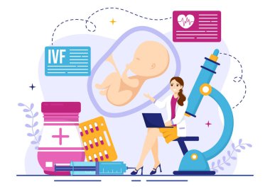 Gebelik ve Doktorların Döllenme Hakkında Suni Döllenme için Tüp bebek veya Vitro Döllenme Vektörü İllüzyonunda Döllenmiş Yumurta Şablonu Araştırması