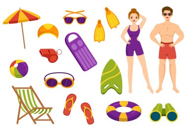 Yüzme Havuzu Vektör İllüstrasyonu Yaz Tatili Manzarası Konsepti ve Yüzme Yaz Aktivitesi Çizgi El Çizim Arkaplan Şablonu