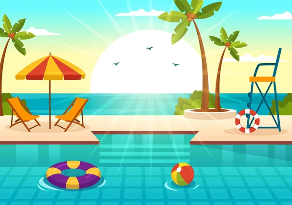 Swimming Pool Vector Illustration Mit Sommerferienlandschaftskonzept Und Swim Summer Activity — Stockvektor