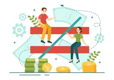 Eşit Dengeyi Gösteren Erkek ve Kadın Karakterleriyle Cinsiyet Eşitliği Vektörü İllüstrasyonu ve El Şablonlarında Aynı Fırsatlar