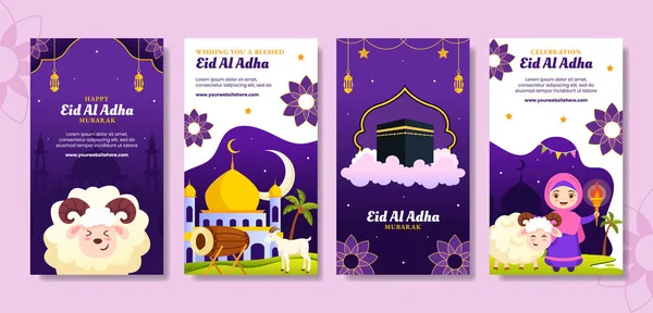 Glad Eid Adha Mubarak Sociala Medier Berättelser Illustration Tecknad Hand — Stock vektor