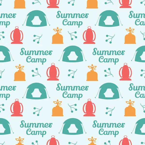 Yaz Kampı Kusursuz Kamp Modeli Kamp Seyahat Şablonu Çizilmiş Çizgi — Stok Vektör