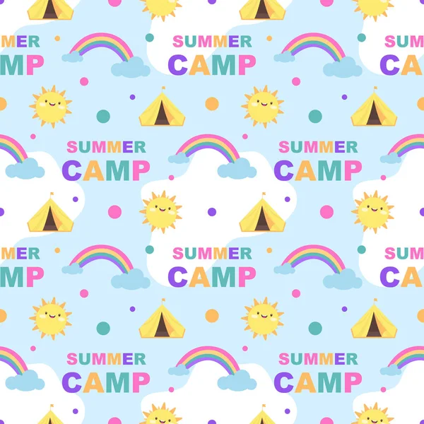Yaz Kampı Kusursuz Kamp Modeli Kamp Seyahat Şablonu Çizilmiş Çizgi — Stok Vektör