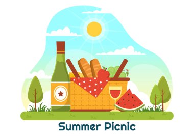 Açık hava pikniği: Doğada Yeşil Çimlerde Oturan İnsanların Çizgi Roman El Şablonlarında Yaz Tatilleri