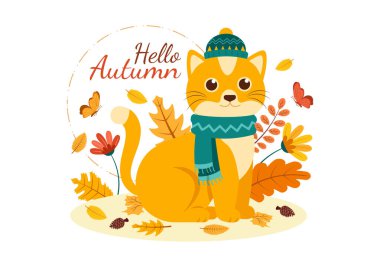 Düz El Çizgi Filmi İniş Sayfası Şablonlarında Sonbahar Vektörü Dağlar ve Akçaağaç Ağaçları Panoramisi Yıkıldı