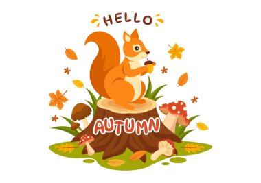 Düz El Çizgi Filmi İniş Sayfası Şablonlarında Sonbahar Vektörü Dağlar ve Akçaağaç Ağaçları Panoramisi Yıkıldı