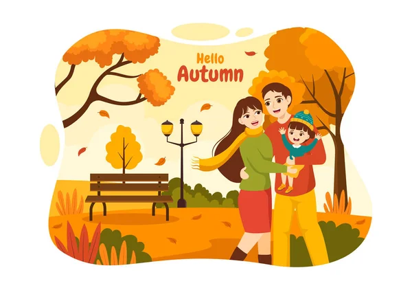 Herbst Vektor Illustration Kinder Panorama Der Berge Und Ahornbäume Mit — Stockvektor