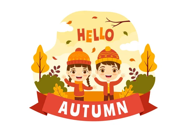 Herbst Vektor Illustration Kinder Panorama Der Berge Und Ahornbäume Mit — Stockvektor