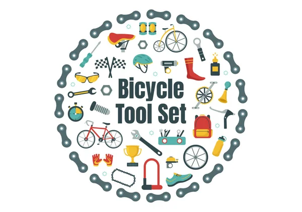 Ensemble Outils Pour Vélo Vélo Illustration Vectorielle Mécanicien Réparant Des — Image vectorielle