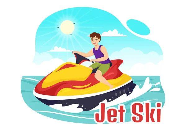 Menschen Fahren Jet Ski Vektor Illustration Sommerurlaub Freizeit Extremwassersport Und — Stockvektor