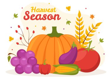 Pumpkins Sonbaharı ve Düz El Çizim Arkaplan Şablonu Tarlasında Mevsimsel Tarımsal Tarımsal Tarımla Hasat Sezonu Vektör Resimleri