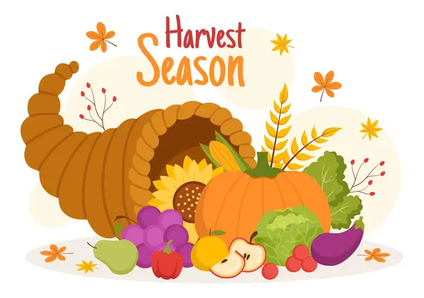 Harvest Season Vector Illustration Autumn Pumpkins Seasonal Agricultural Farm Flat — Stock Vector