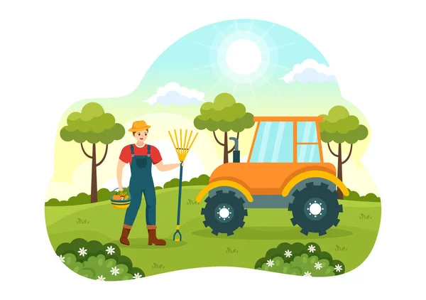 Oogst Seizoen Vector Illustratie Met Herfst Van Pompoenen Seizoensgebonden Landbouw — Stockvector