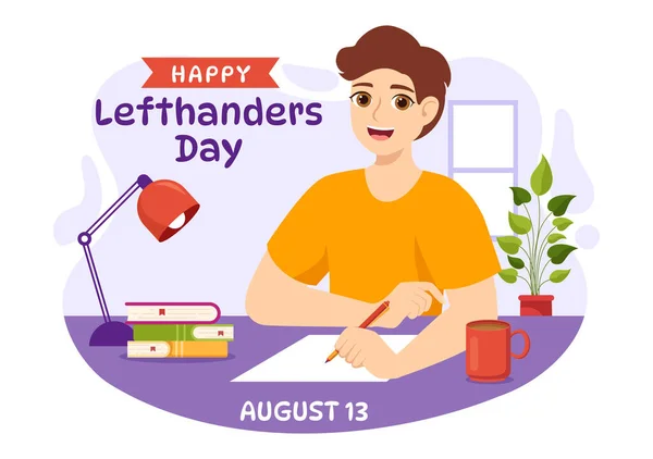 Happy Lefthanders Day Celebrazione Vettoriale Illustrazione Con Aumentare Consapevolezza Dell — Vettoriale Stock