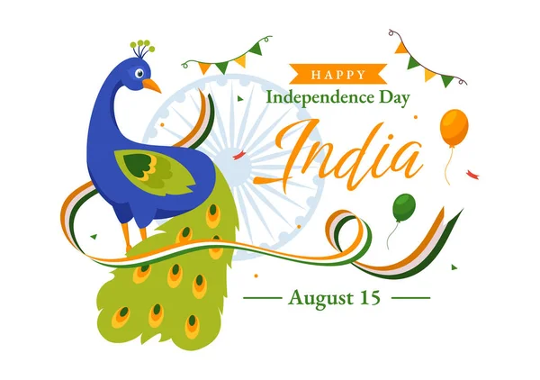 Feliz Día Independencia India Ilustración Vectorial Agosto Con Bandera India — Vector de stock