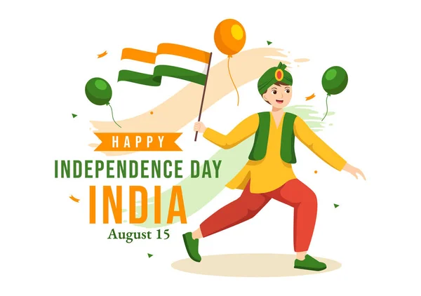 Feliz Día Independencia India Ilustración Vectorial Agosto Con Bandera India — Vector de stock