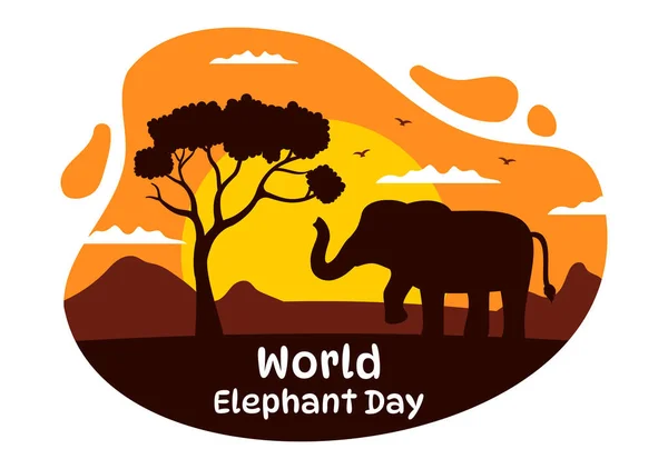 Día Mundial Del Elefante Ilustración Vectorial Agosto Con Elefantes Animales — Archivo Imágenes Vectoriales