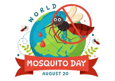 Dünya Sivrisinek Günü Vektör Çizimi 20 Ağustos 'ta Midge Denge Ateşi ve Düz El Çizim Arkaplan Şablonu' nda Sıtmaya neden olabilir