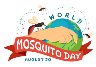 Dünya Sivrisinek Günü Vektör Çizimi 20 Ağustos 'ta Midge Denge Ateşi ve Düz El Çizim Arkaplan Şablonu' nda Sıtmaya neden olabilir