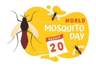 Dünya Sivrisinek Günü Vektör Çizimi 20 Ağustos 'ta Midge Denge Ateşi ve Düz El Çizim Arkaplan Şablonu' nda Sıtmaya neden olabilir