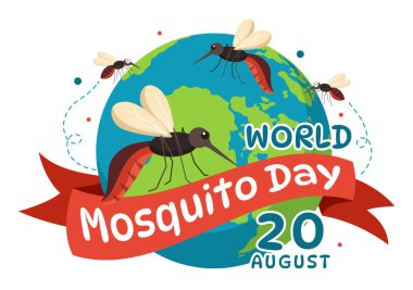 Dünya Sivrisinek Günü Vektör Çizimi 20 Ağustos 'ta Midge Denge Ateşi ve Düz El Çizim Arkaplan Şablonu' nda Sıtmaya neden olabilir