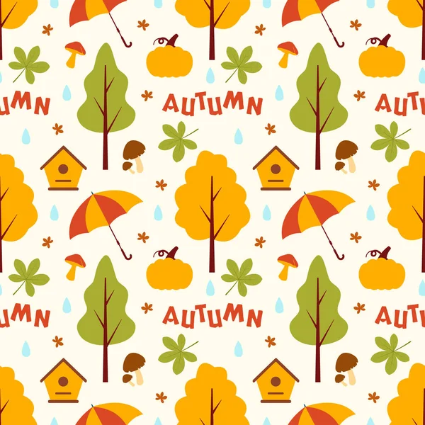 Autumn Seamless Pattern Illustration Element Panoramic Maple Trees Fallen Cartoon — Stock Vector
