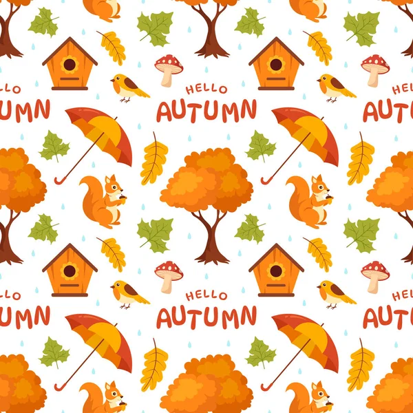 Herbst Nahtlose Muster Illustration Element Panorama Von Ahornbäumen Gefallen Cartoon — Stockvektor