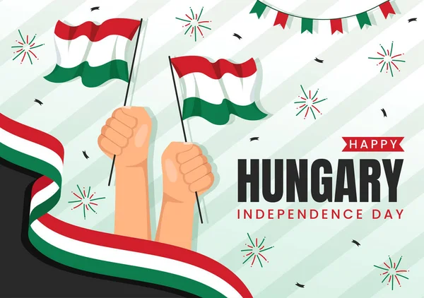 stock vector Happy Hungary Independence Day Vector Illustration with Hungarian Waving Flag Background in National Holiday Flat Cartoon Hand Drawn Templates